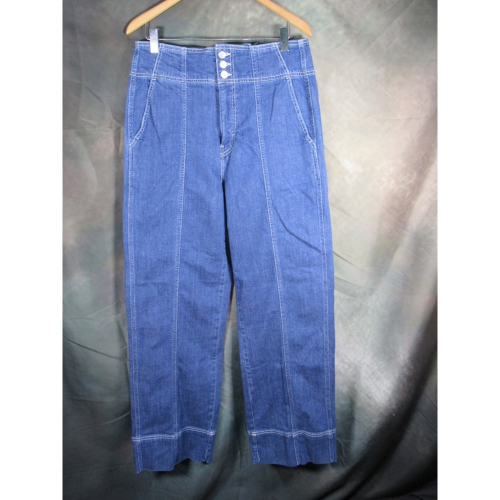 Pilcro Anthropologie High Rise Wide Leg Seamed Jeans Blue 32T Triple Button